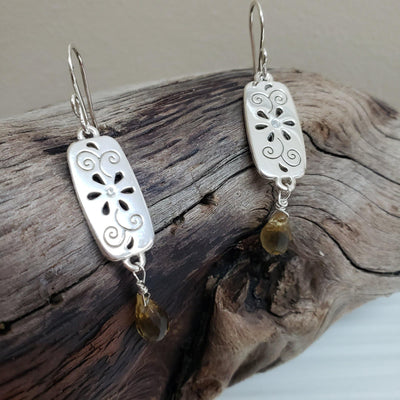 Golden citrine briolette silver earrings - LB Designs
