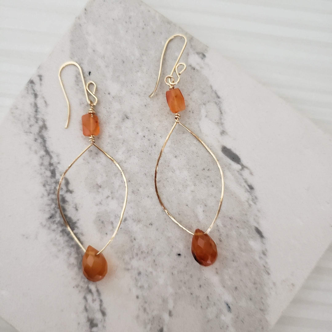 Carnelian gemstone gold twist earrings - LB Designs