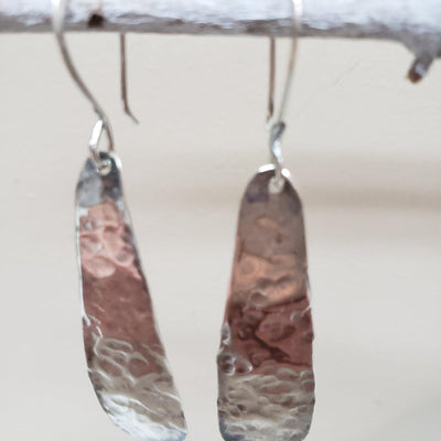 Long silver hammered earrings - LB Designs
