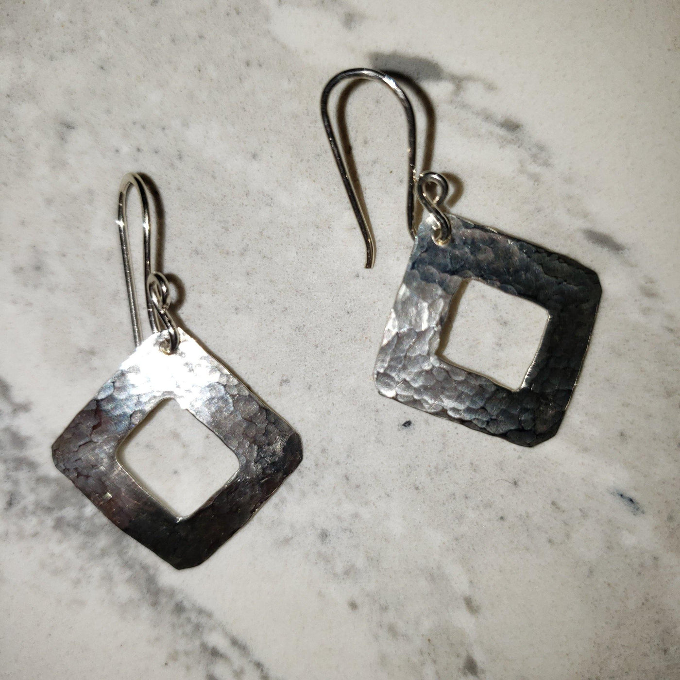 Sterling silver geometric hammered earrings - LB Designs