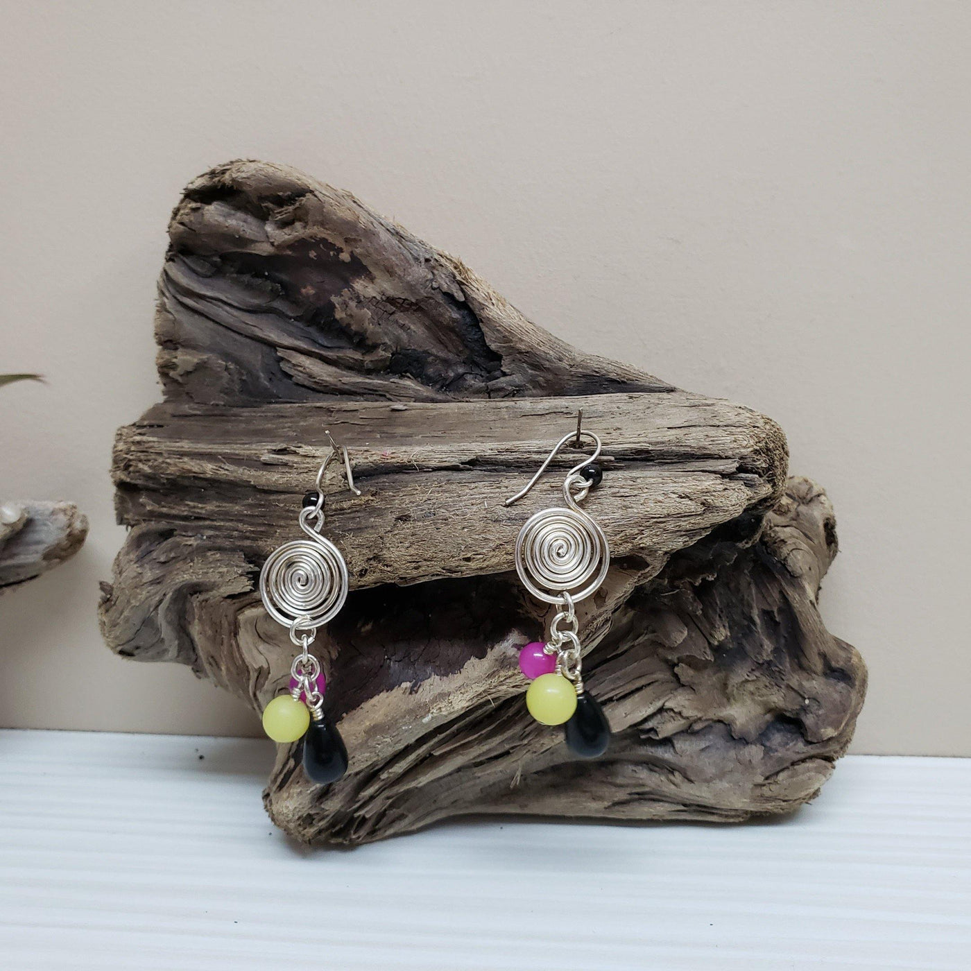 Sterling silver swirl and jade earrings - LB Designs