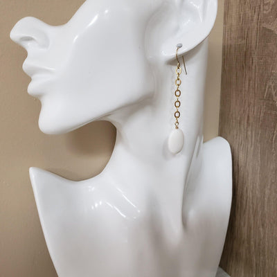 White Jade and gold dangle earrings - LB Designs