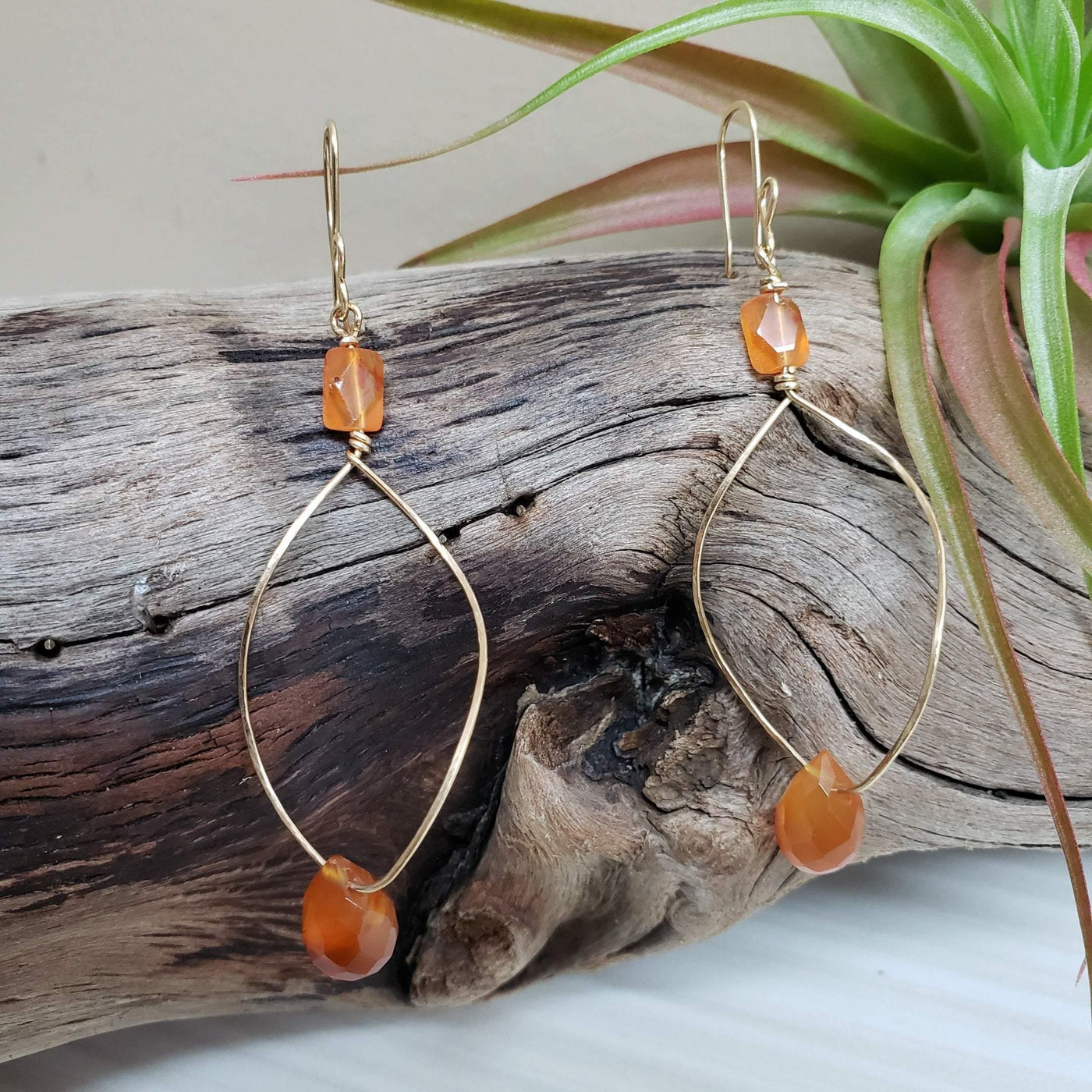 Carnelian gemstone gold twist earrings - LB Designs