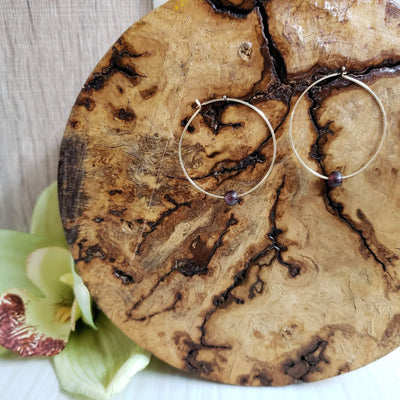 Simple gold-filled garnet hoops - LB Designs