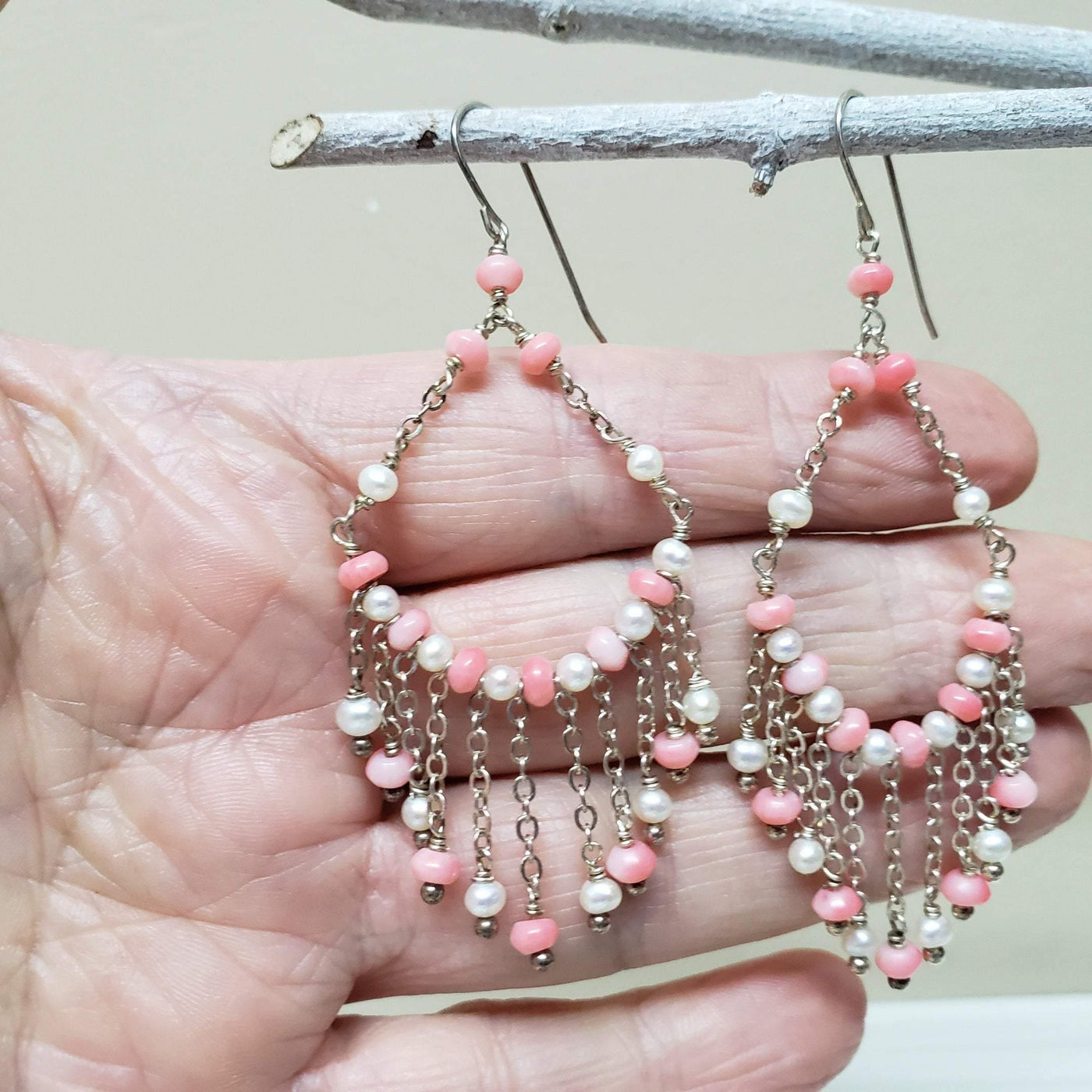 Stylish silver and pearl chandelier earrings - LB Designs
