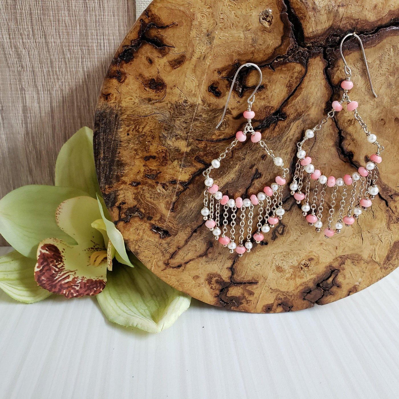 Stylish silver and pearl chandelier earrings - LB Designs