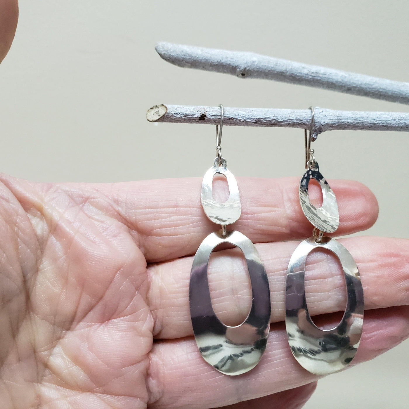 Sterling silver oblong dangle earrings - LB Designs