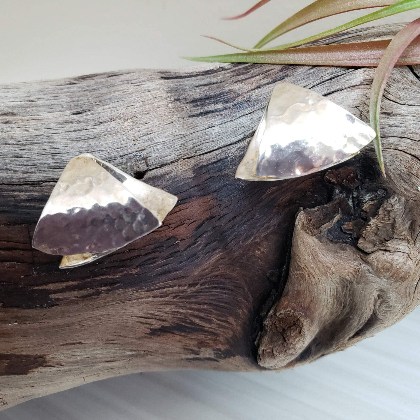 Hammered triangle  silver stylish earrings - LB Designs