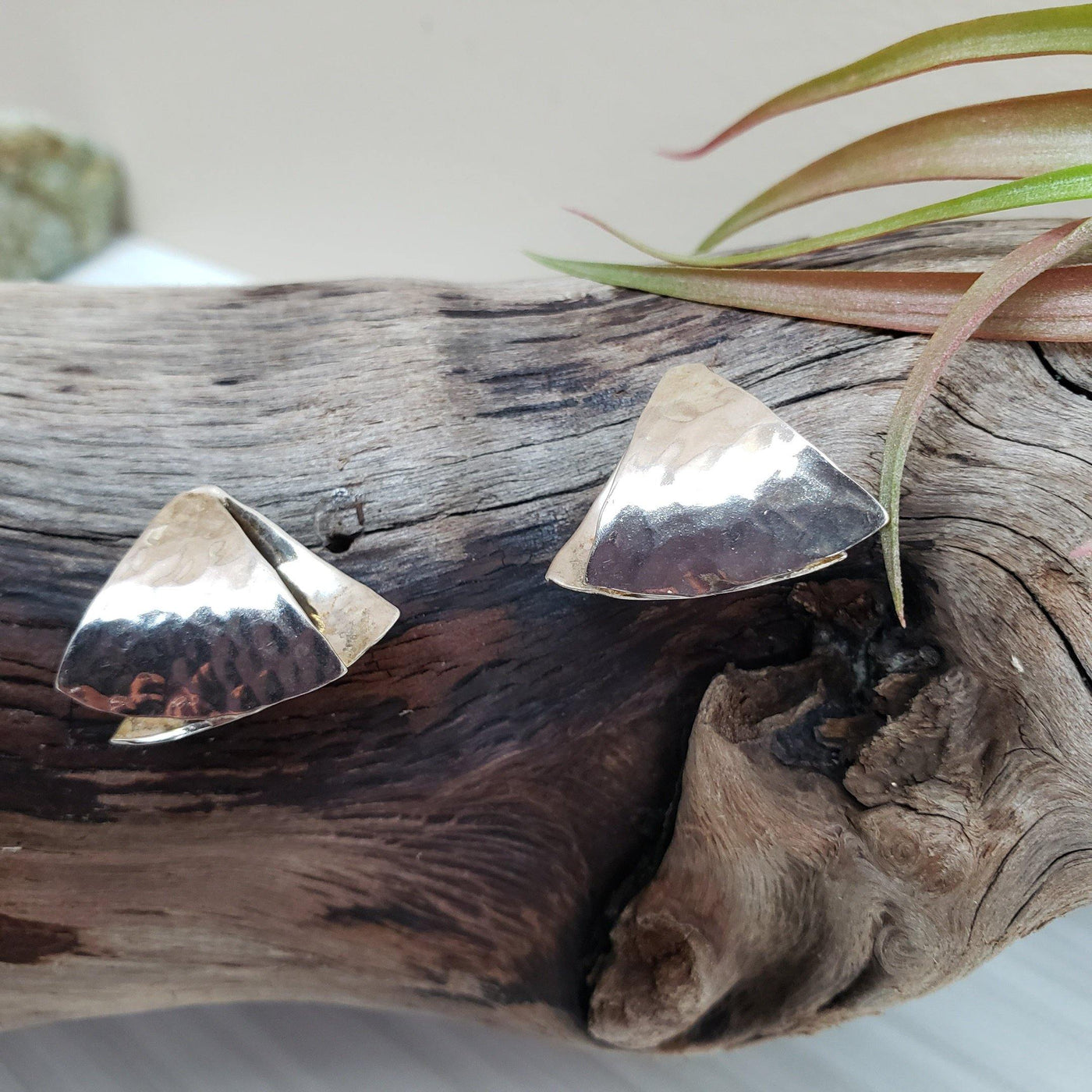 Hammered triangle  silver stylish earrings - LB Designs