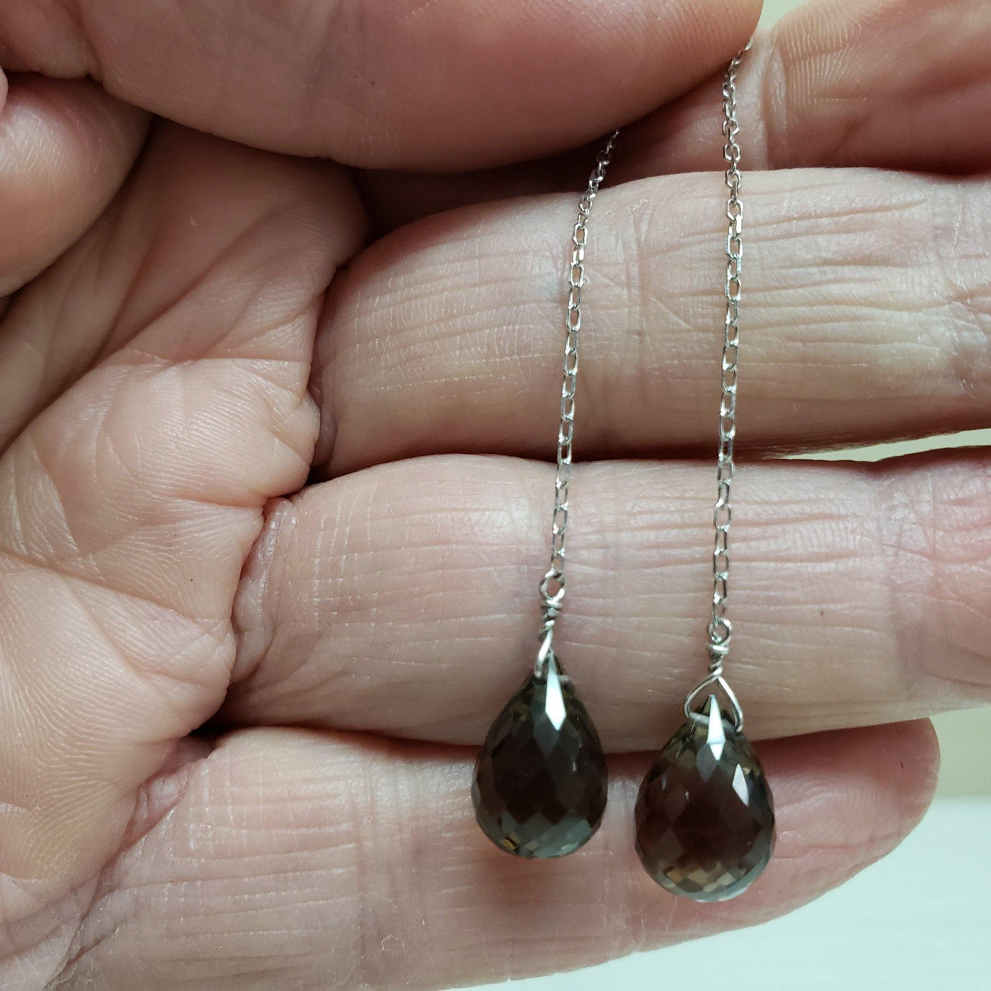 Smokey quartz  threader earrings - LB Designs