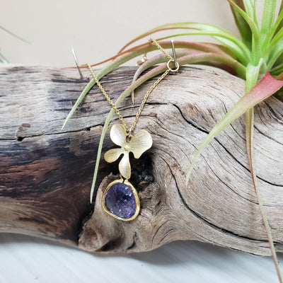 Gold-filled amethyst flower drop necklace - LB Designs