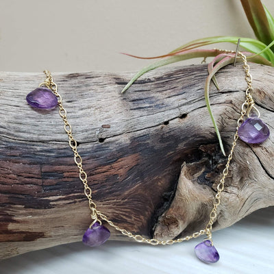 Gold amethyst drop necklace - LB Designs