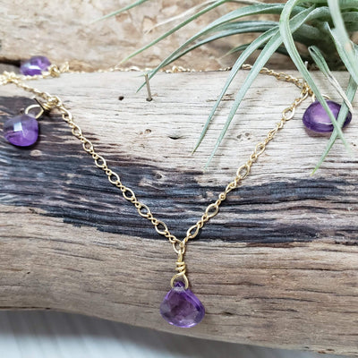 Gold amethyst drop necklace - LB Designs