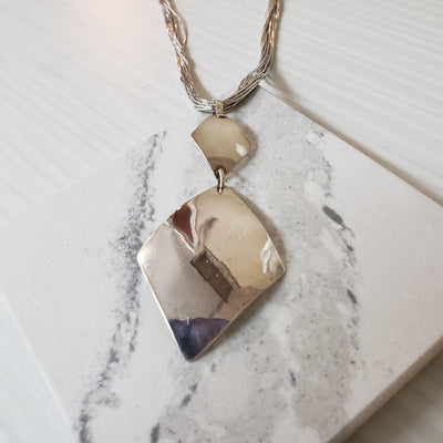 Sterling Silver Geometric Diamond Shape Pendant Necklace - LB Designs