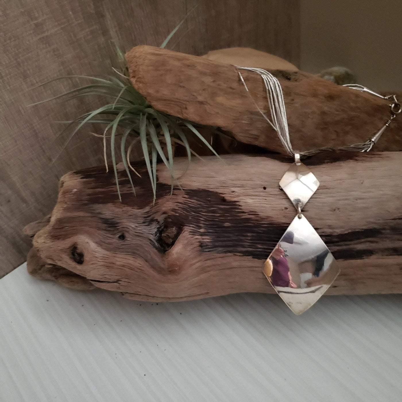 Sterling Silver Geometric Diamond Shape Pendant Necklace - LB Designs