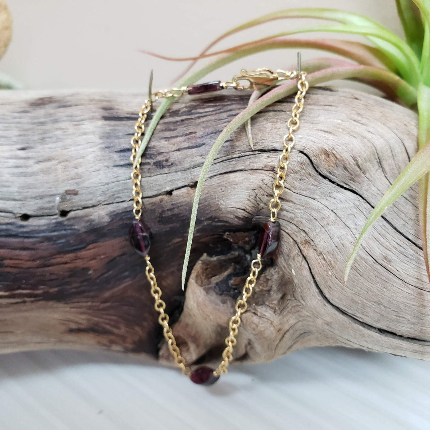 Marquise garnet gold-filled bracelet - LB Designs