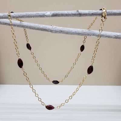 Gold-filled marquise cut garnet necklace - LB Designs