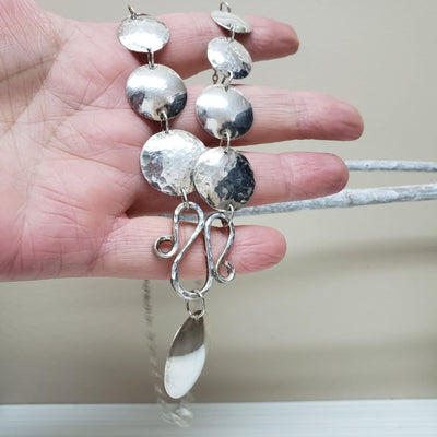 Sterling silver hammered disc necklace - LB Designs