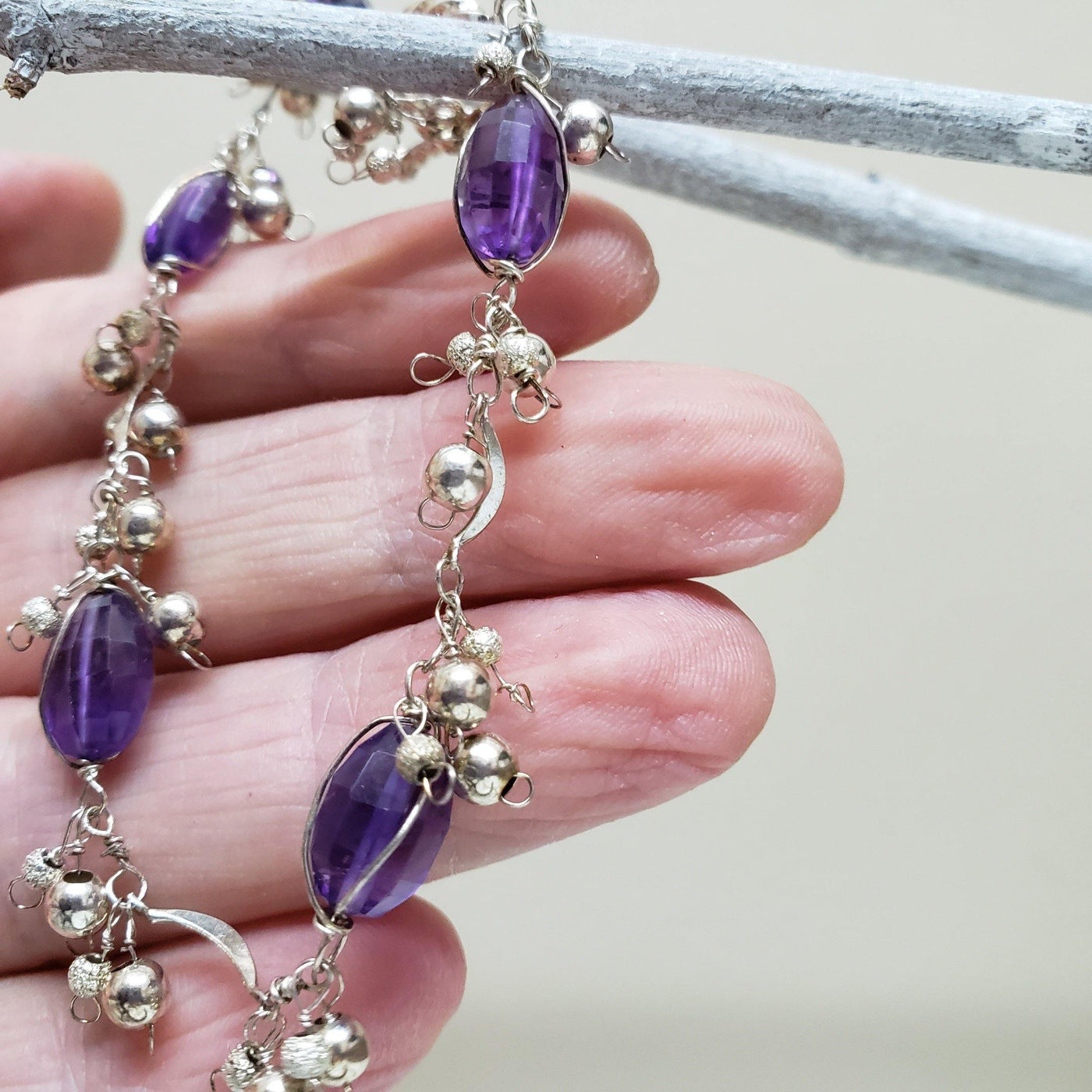 Amethyst and silver bead bracelet - LB Designs