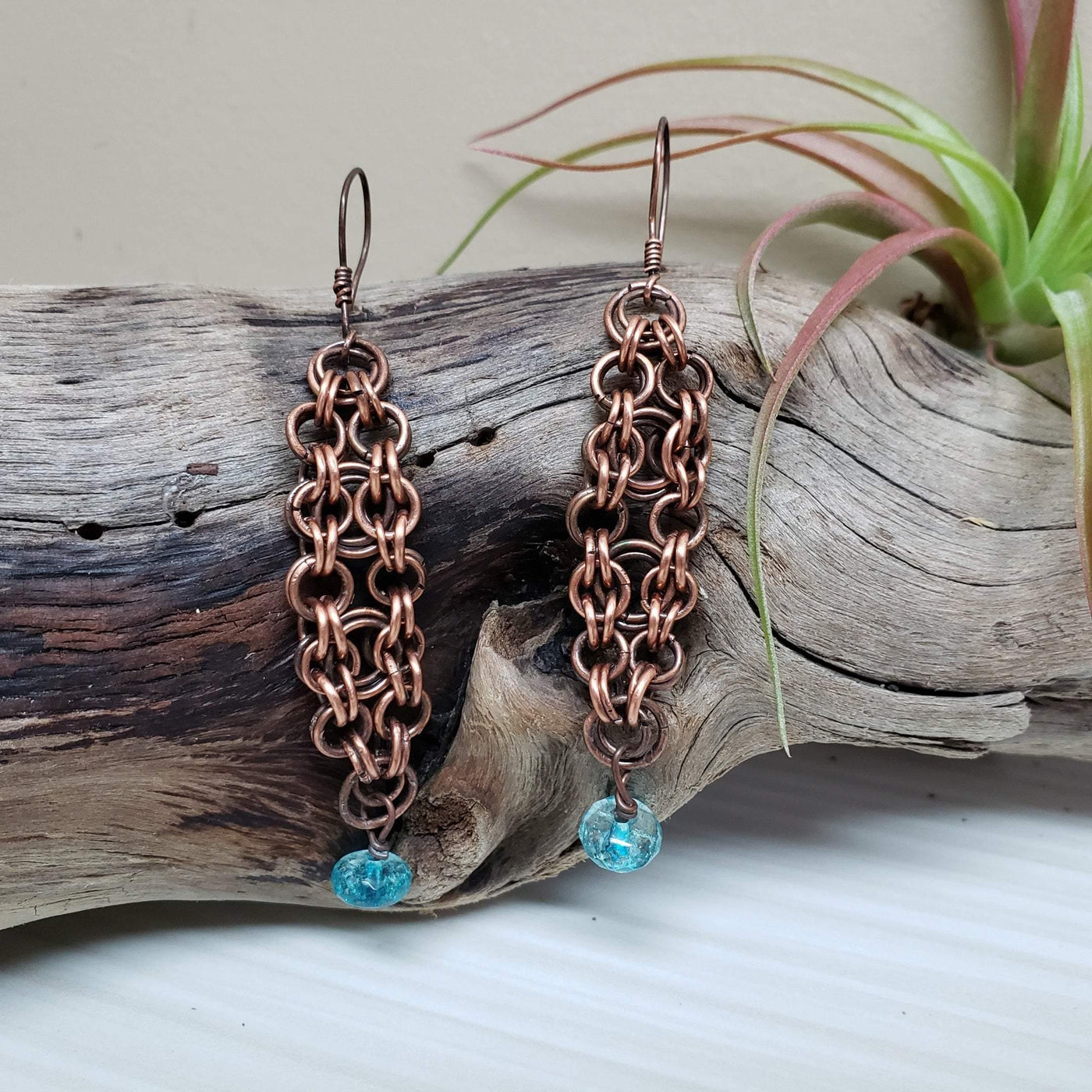 Copper and  Chainmaille Dangle Earrings - LB Designs