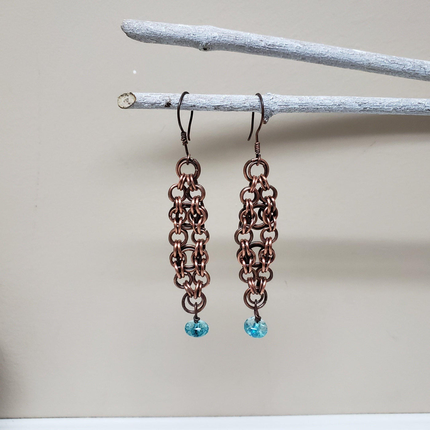 Copper and  Chainmaille Dangle Earrings - LB Designs