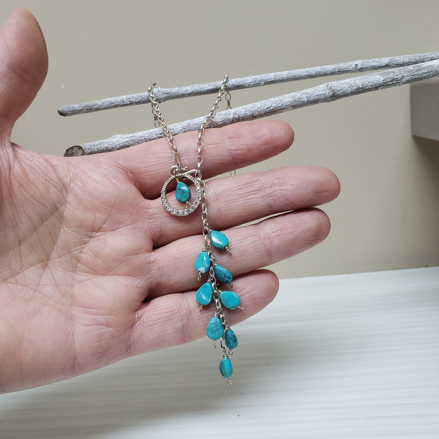 Turquoise  and sterling silver Lariat Necklace - LB Designs