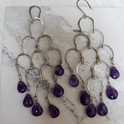 Silver and pear amethyst earrings - LB Designs