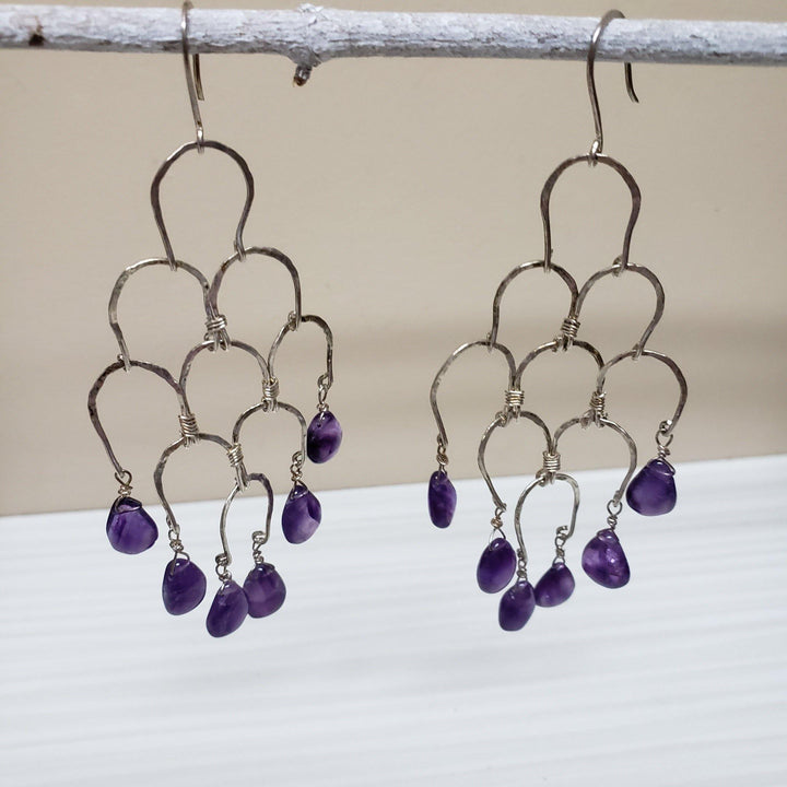 Silver and pear amethyst earrings - LB Designs