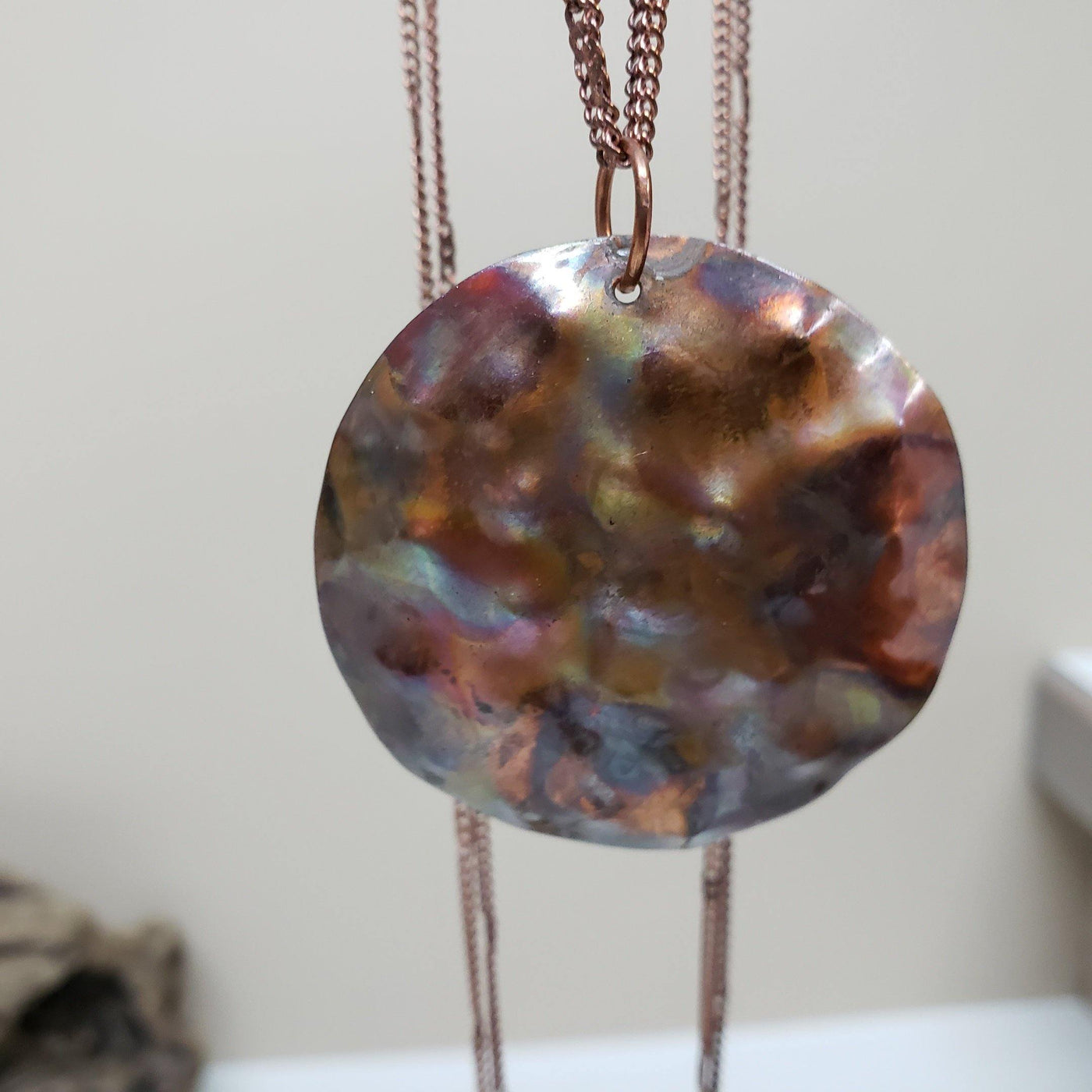 Copper dimple disk pendant - LB Designs